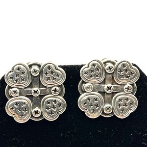 Vintage Sterling Silver Heart Motif Earrings 925 clip on Earrings Romantic Love